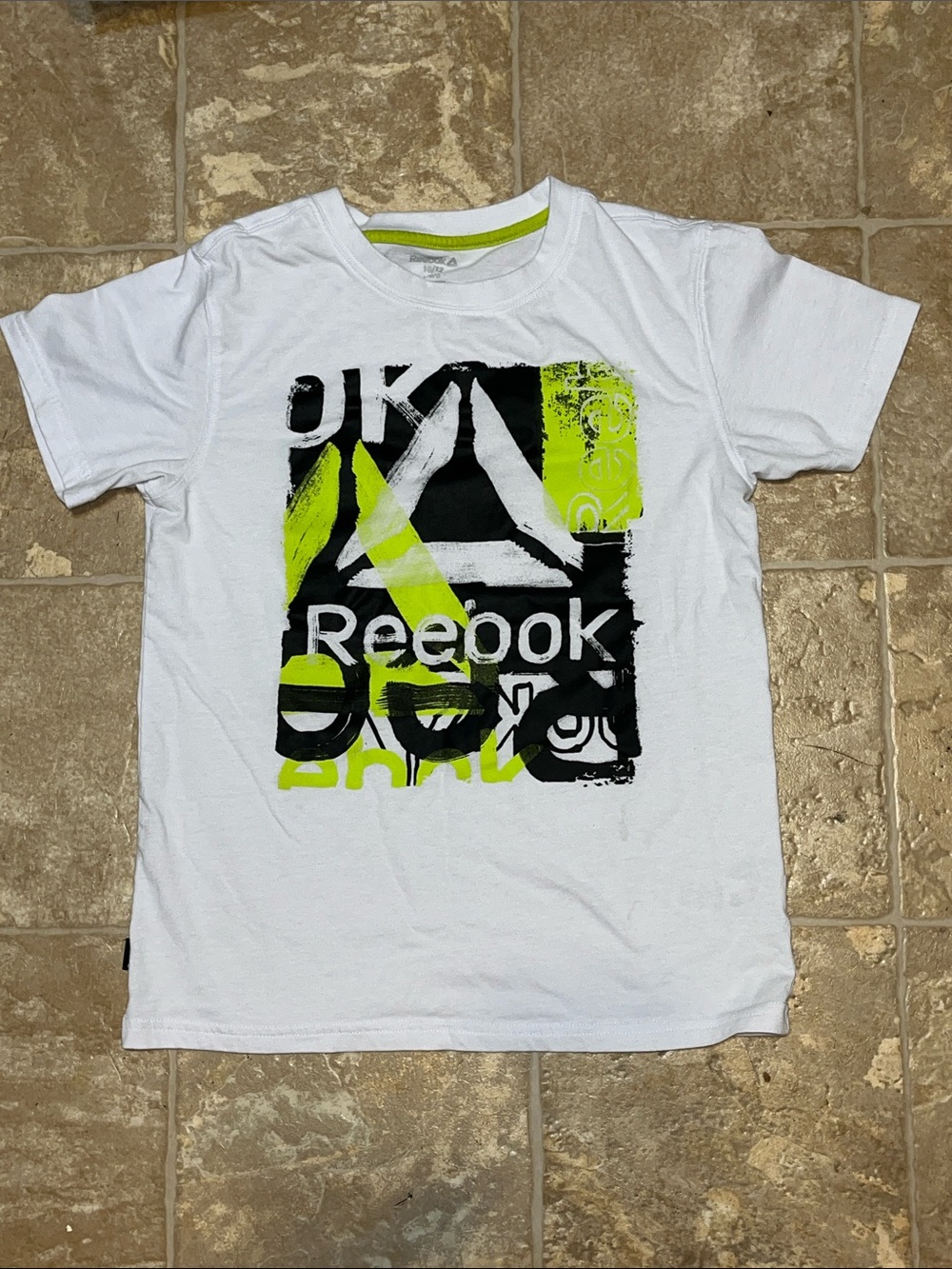 Reebok White Tee with green  and Black Graphic